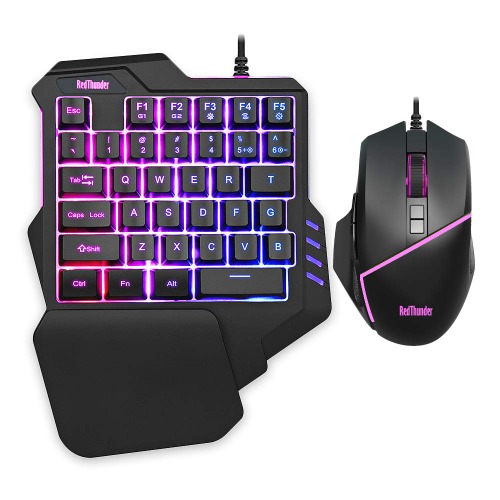RedThunder One-Handed RGB Gaming Keyboard and Mouse Combo, 35 Keys Mini Gaming Keypad, 6400 DPI Mouse, Portable Game Controller for PC Gamer - RGB Combo