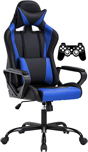Gaming Chair, Computer Racing Chair Ergonomic Office Chair Video Game Chairs for Adult Kids Teen Height Adjustable Reclining Chair with Lumbar Support Armrest Headrest Swivel Chair Game Chair, Blue - Blue