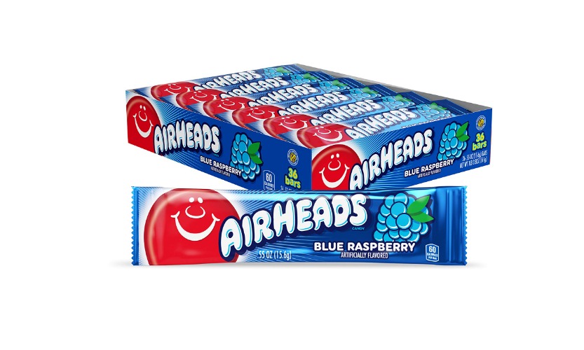 Airheads Candy, Individually Wrapped Bars, Blue Raspberry, Non Melting, Party, 0.55 Ounce (Pack of 36)