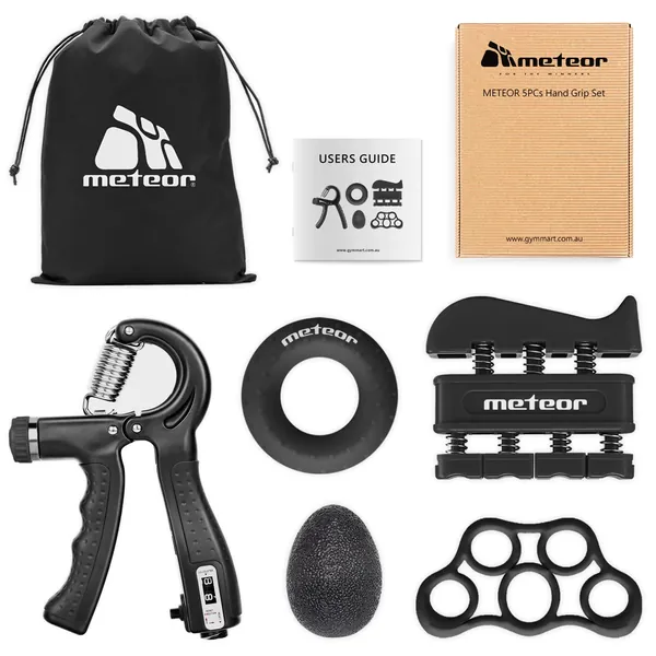 METEOR Essential Hand Grip Strengthener, Adjustable Hand Grip Strengthener Kit(5-in-1 Pack),Forearm Hand Gripper with Carry Bag for Finger and Wrist Rehabilitation and Hand Flexibility Training
