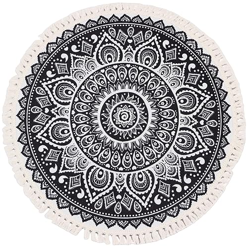 Terafeels Round Rugs Bohemian Cotton Woven Area Rugs with Tassels Washable Circle Rug Chic Floor Mats for Bedroom Kitchen Living Room Entryway 60cm,10060 - 2510 - 2ft or 60cm