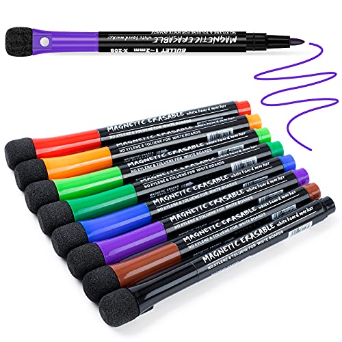 Whiteboard Pens Whiteboard Markers: 8 Colours Magnetic White Board Markers Erasable White Board Pens, Dry Wipe Markers Fine Tip Whiteboard Pen for Kids Whiteboards Wall Planner, Thin Dry Erase Marker - 8 Multicolor