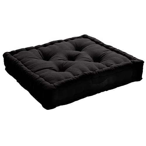 Floor Cushion with Handle 50 x 50 x 10 cm Cotton, black - Black