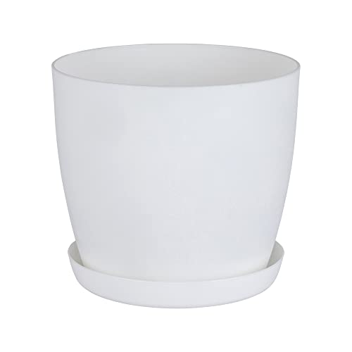 Home Garden Ornaments White Plant Pots Indoor 20cm Diameter - Plant Pot with Plant Saucer – Flower Pots Outside with Mat Surface and Plant Tray – Plant Pots with Saucer (Ø20cm, White) - 20 cm - White Mat