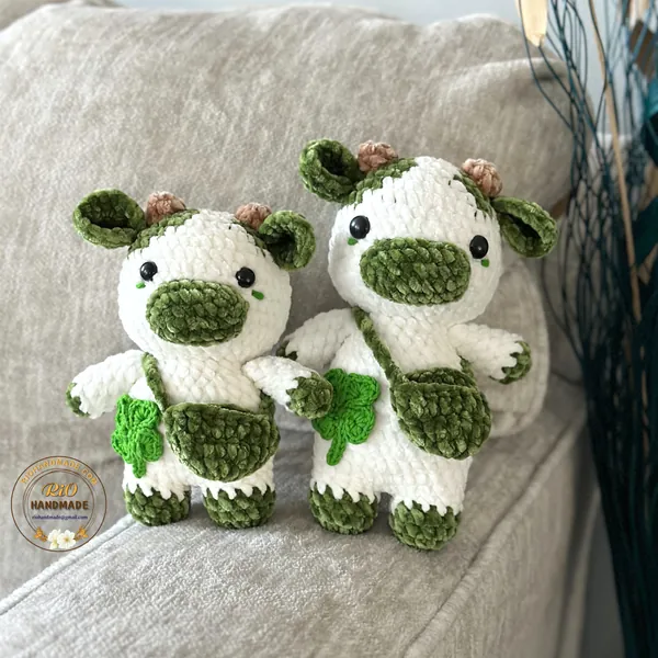 Ready To Ship, Rio Handmade Velvet Cow, Cute Cow Plushie  Crochet, St Patrick&#39;s Day Cow, Amigurumi Chubby Cow cute, Soft Toy For Baby,Kid