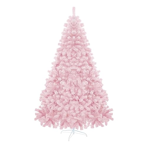 6FT 920 Tips Artificial Christmas Pine Tree Fake Xmas Spruce Trees Holiday Decoration with Metal Stand Easy Assembly for Outdoor and Indoor Decor Flocked Pink - Flocked Pink - 6ft