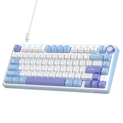 RK ROYAL KLUDGE R75 Mechanical Keyboard Wired with Volumn Knob, 75% TKL Custom Gaming Keyboard Gasket Mount RGB Backlit with Software, Cherry Profile, Hot Swappable Red Switch, PBT Keycaps (US Layout) - Hot Swap Red Switch - Purple