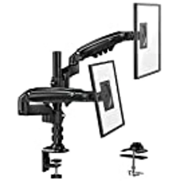 HUANUO Dual Monitor Stand - Height Adjustable Gas Spring Double Arm Monitor Mount Desk Stand Fit Two 17 to 32 inch Screens with Clamp, Grommet Mounting Base, Each Arm Hold up to 19.8lbs