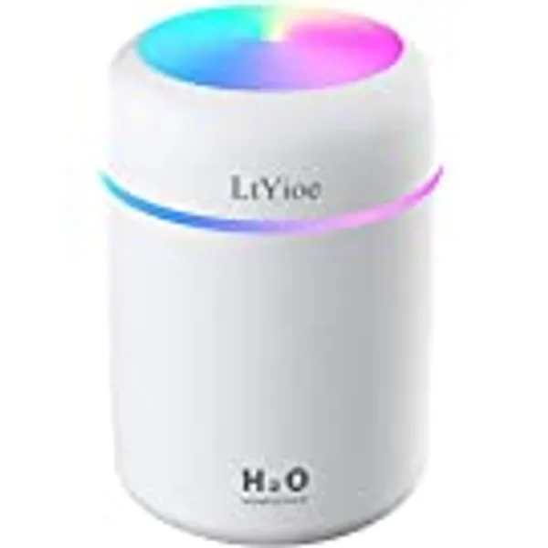 LtYioe Colorful Cool Mini Humidifier, USB Personal Desktop Humidifier for Car, Office Room, Bedroom,etc. Auto Shut-Off, 2 Mist Modes, Super Quiet. (White)