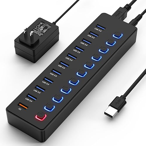Powered USB Hub, 11-Port, 10 USB 3.0 Data Transfer Port + 1 Smart Charging Port