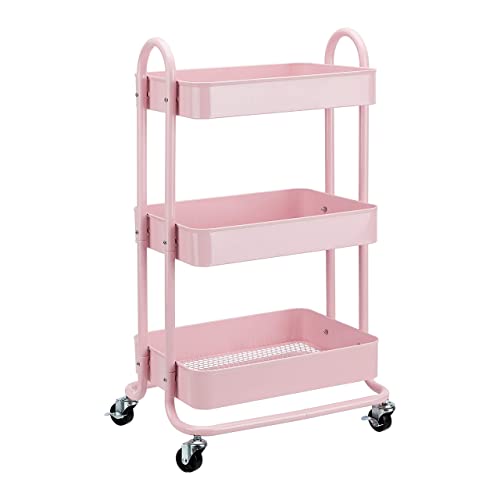 Amazon Basics 3-Layer Kitchen Trolley with 360 Degree Wheels for indoor and outdoor use, Dusty Pink - Dusty Pink