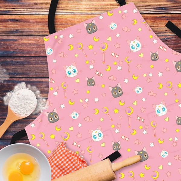 NiteMarketCo | Pink Patterned Sailor Moon Apron, Cooking Apron, Baker Gift, Customized Apron, Cute Apron For Women Men, Cute Cotton Apron