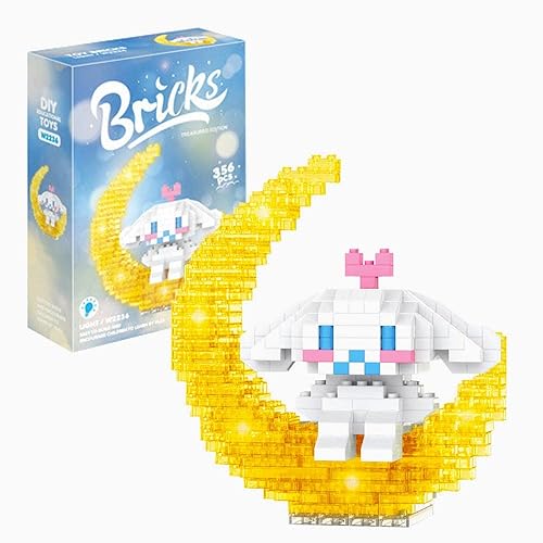 ENHANA Cinnamoroll Dog Mini Cartoon Building Block with Led Lighting Kit,Cute Anime Figures Toys Desk Accessories,Birthday Gift for Adult Kids Ages 6+,356PCS - Moon Cat