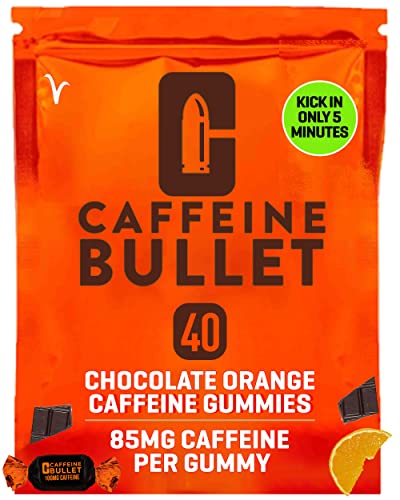 Caffeine Bullet Energy Chews - Chocolate Orange. 40 * 85mg Caffeine Sweets - Faster Kick Than Pills, Gels and Gum. Sport Science for Running, Cycling, Gaming & A Pre Workout Endurance Boost. - 1 Bag - 40 Caffeine Chews