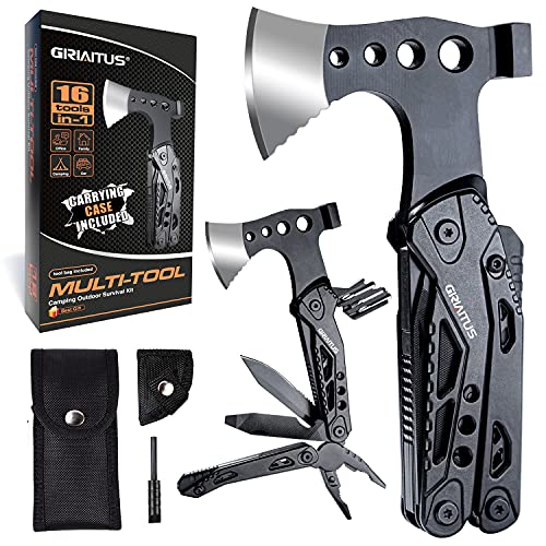 GIRIAITUS Camping Multitool Accessories Gifts for Men Dad 16 in 1 Upgraded Multi Tool Survival Gear with Hammer Pliers Saw Screwdrivers Bottle Opener Whistle & Portable Sheath for Hiking
