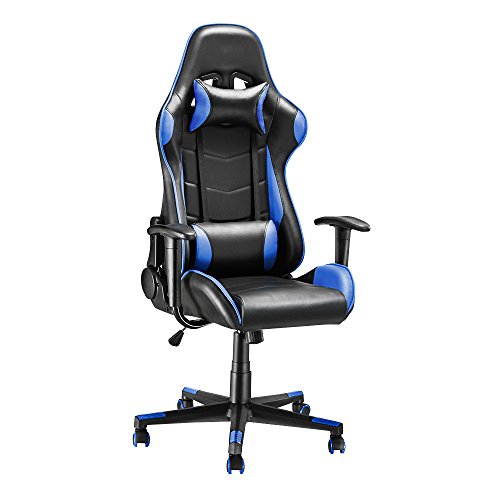 Gaming Chair, Racing Style Office High Back Ergonomic Conference Work Chair Reclining Computer PC Swivel Desk Chair with Headrest&Lumbar Cushion 170 Degree Reclining Angle (Blue) - Blue