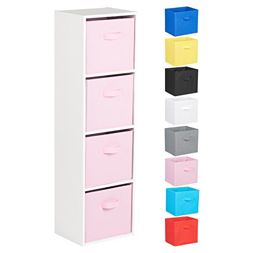 Hartleys 4 Tier White Cube Unit - Choice of Storage Boxes - Pink Drawers