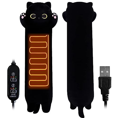 Heating Pad for Menstrual Cramps Period & Neck Shoulder Pain Relief, Portable Cuddly 19.7" Plush Cat with a Hot Soft Belly USB Powered, Gift for Daughter Girlfriend Wife - Heat Black Cat2