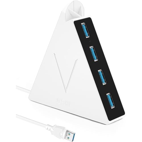 White USB Hub, JoyReken USB Hub Tower with 2 ft Extended Cable, USB Splitter for Laptop, PC, Desktop, Xbox, Flash Drive, Keyboard, Mouse - White