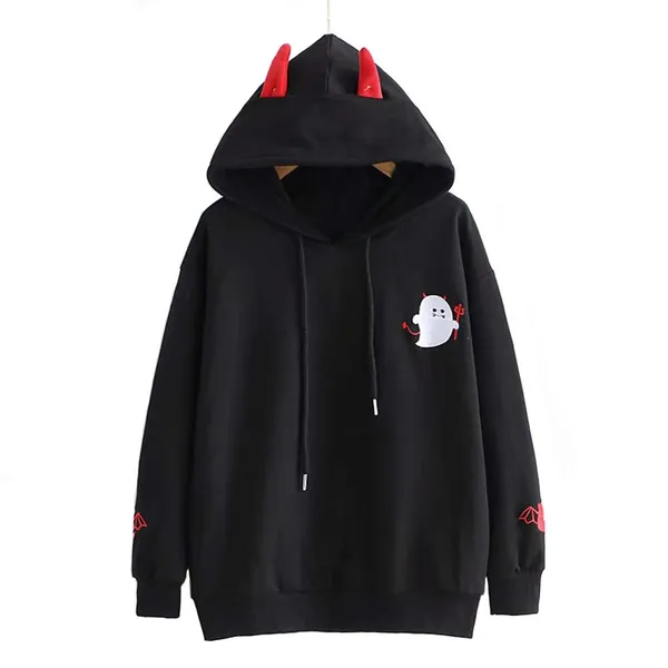 SMSCHHX Harajuku Hoodies Girl Little Devil Horns Gothic Hooded Sweatshirts Women Lolita Pullovers Tops