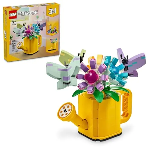 LEGO Creator 3 in 1 Flowers in Watering Can Building Toy, Transforms from Watering Can to Rain Boot to 2 Birds on a Perch, Fun Animal Toy for Kids, Birthday and Nature Toy for Girls and Boys, 31149