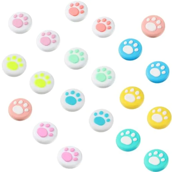 Sumind 20 Pieces Cute Cat Claw Design Thumb Grip Caps Replacement Paw Thumb Grips Analog Stick Cover Joystick Cap Soft Silicone Cover Compatible with PS5 PS4 PS3 PS2 Xbox 360 Xbox One Controllers