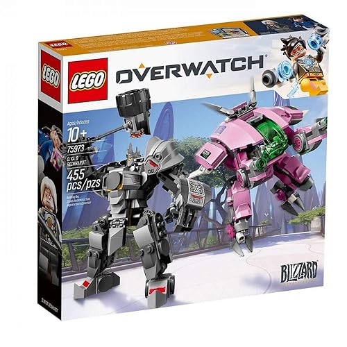 LEGO Overwatch D.Va and Reinhardt 75973 Mech Building Kit with Popular Overwatch Character Minifigures and Buildable Rocket Hammer (455 Pieces) - Multicolor
