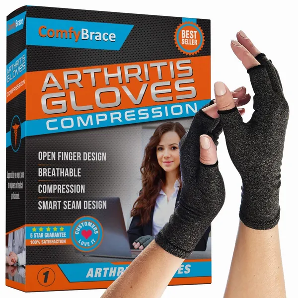 Comfy Brace Arthritis Hand Compression Gloves – Comfy Fit, Fingerless Design, Breathable & Moisture Wicking Fabric – Alleviate Rheumatoid Pains, Ease Muscle Tension (Large)