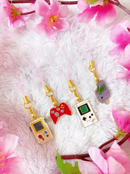 Geek Chic Phone Chain, Y2K Phone Charm, Floral Pendant, Chinese Car Charm, Gift For Her, Gamer gifts, Game console charms, geeky girlfriend