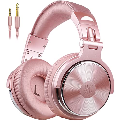 OneOdio Over Ear Headphone Studio Wired Bass Headsets with 50mm Driver, Foldable Lightweight Headphones with Shareport and Mic for DJ Recording Monitoring Mixing Podcast Guitar PC TV (Golden Rose) - Golden Rose