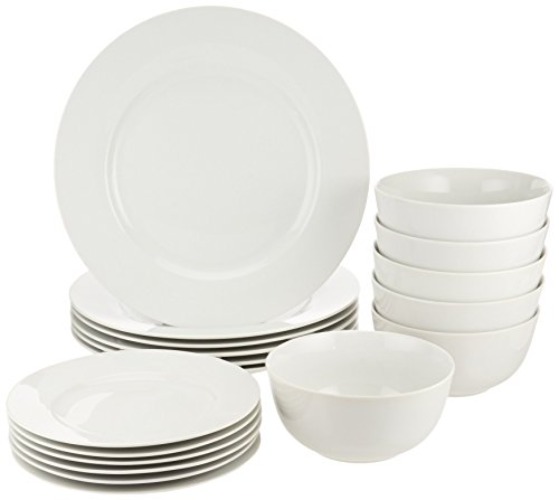 Amazon Basics 18-Piece Dinnerware Set, Service for 6, White - White Finish