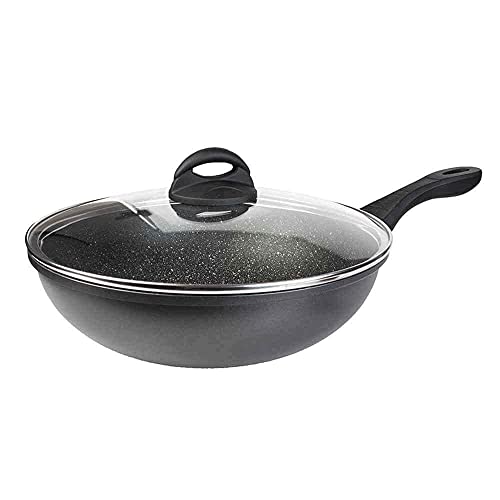 Sovereign Stone Non-Stick Wok Pan with Glass Lid - Deep Stir Fry Pan with Induction Base - 28cm Frying Pan with Ergonomic Handle