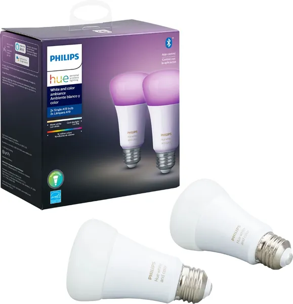 Philips Hue Premium Smart Bulbs, 16 Million Colors, for Most Lamps & Overhead Lights, Hub Required, Compatible with Alexa, Apple HomeKit and Google Assistant (2 Pack) - 2 Bulb - Standard Version