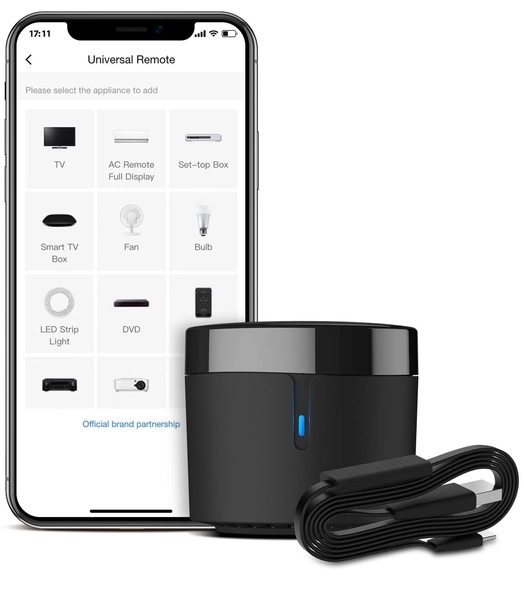 Broadlink RM4 Mini S Universal IR Remote Control Hub with Sensor Cable IR Blaster for Smart Home Automation, TV Remote, All in One WiFi Hub for Infrared Devices, IFTTT, Black