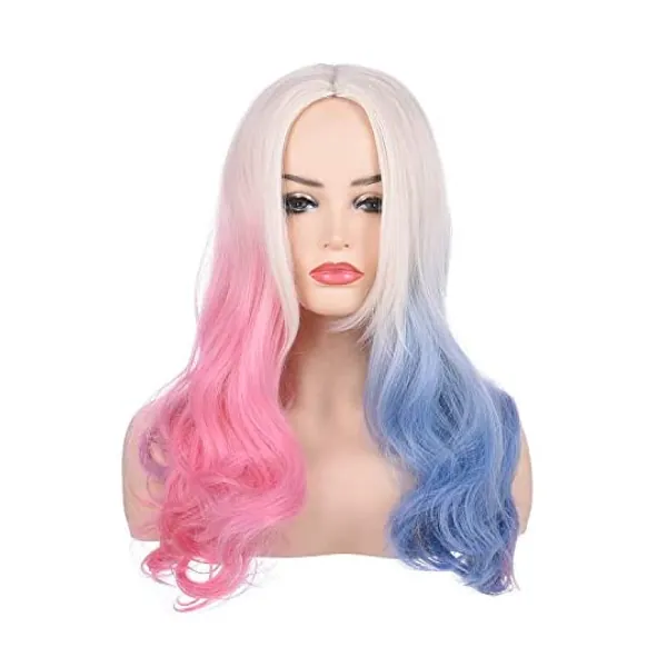 
                            Morvally Long Wavy Blonde Blue Pink Ombre Wigs for Women Cosplay Halloween…
                        