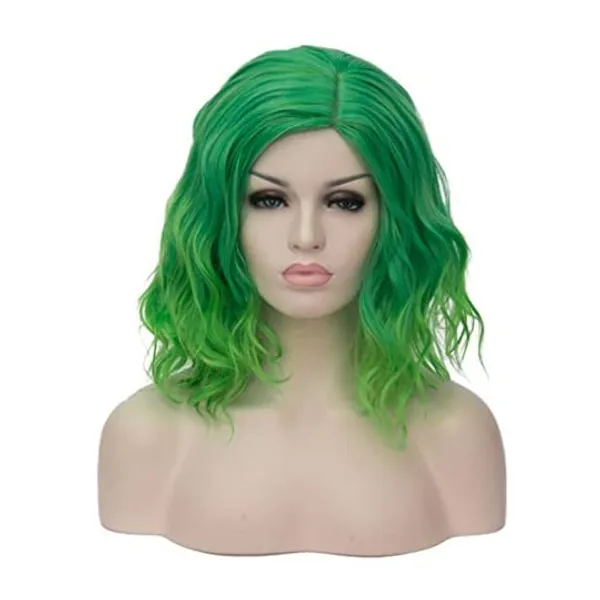 
                            BERON 14" Women Girls Short Curly Bob Wavy Wig Body Wave Halloween Cosplay Daily Party Wigs (Green)
                        