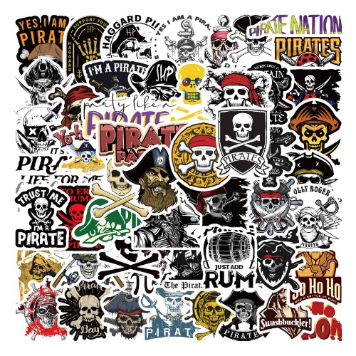 53 PCS Pirate Stickers,Jolly Roger Stickers Decals for Pirate Party,Skull and Crossbones Stickers for Water Bottles,Laptop,Cellphone,Skateboard,Suitcase - Perfect Gifts for Kids,Teens, Adults