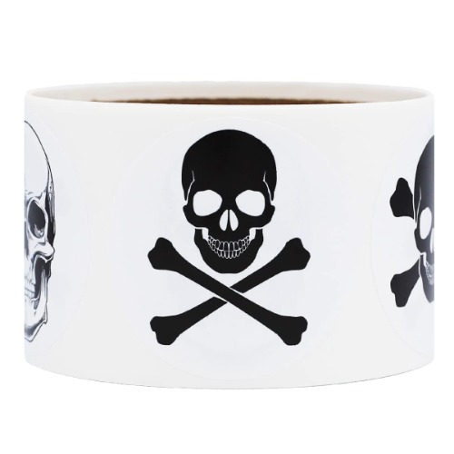 White Skull and Crossbones Circle Dot Stickers, 2 Inch Round, 100 Labels on a Roll