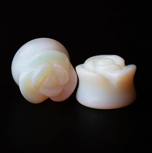 White Opal Stone Glass Saddle Plugs double flared Gauges.