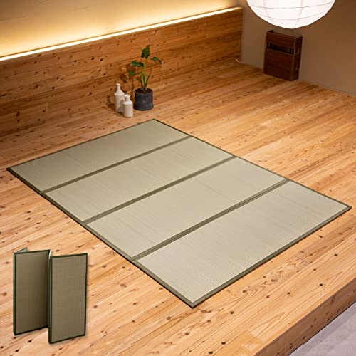 EMOOR Japanese Tatami Mat Queen Natural Rush Grass (Undyed), Foldable Igusa Mattress Floor Sleeping Japanese Futon Mattress Meditation Yoga Zen - Queen Size (62x79in) - Natural (Undyed)