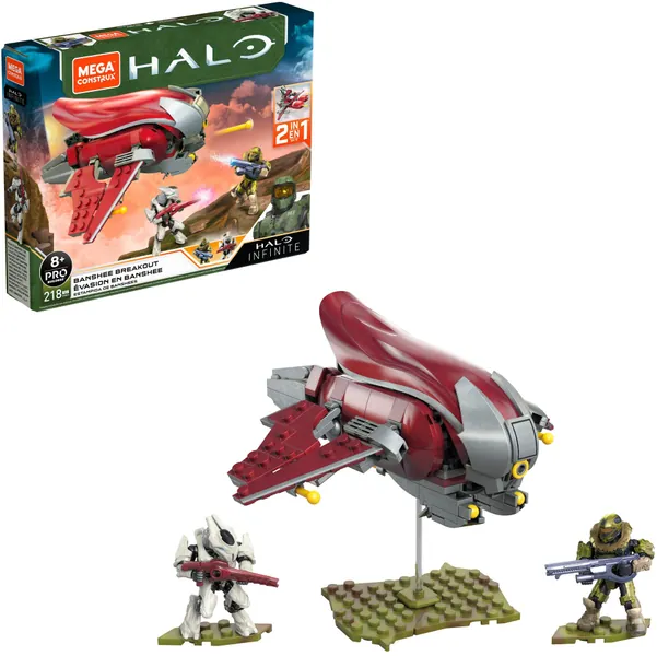 Mega Construx Halo Banshee Breakout Vehicle Halo Infinite Construction Set with Spartan Recon Character Figure, Building Toys for Kids - 