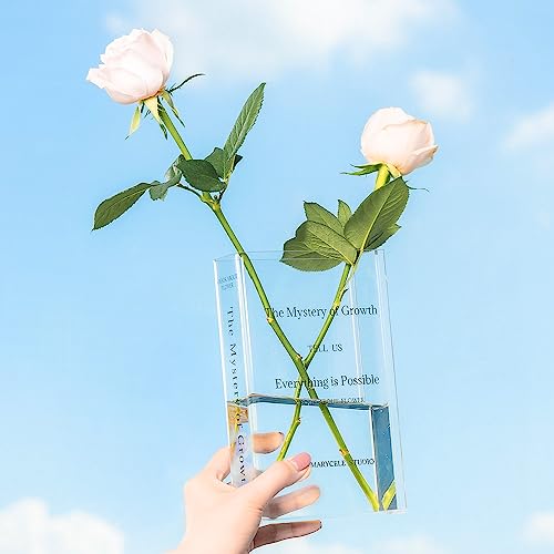 Marycele Acrylic Book Vase, Flower Vase for Room Decor Aesthetic, Unique Vases Gifts for Women, Funky Wedding/Office/Living Room/Home Decor, Home Essential Apartment Must Haves for Book Lovers (Clear)