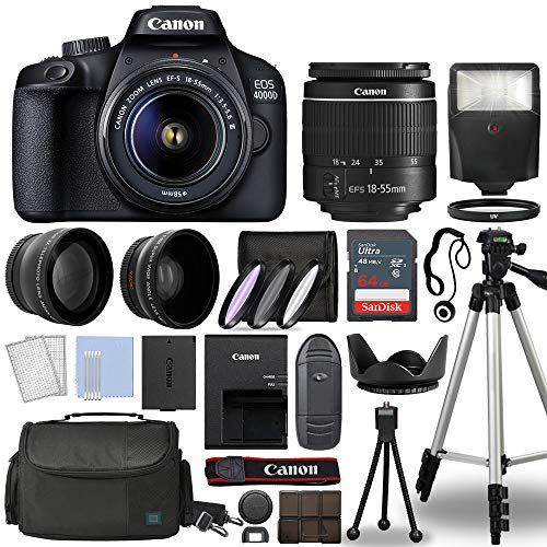 Canon EOS 4000D DSLR Camera with 18-55mm Lens Kit, Accessory Bundle - International Model (Renewed) - 128gb Kit