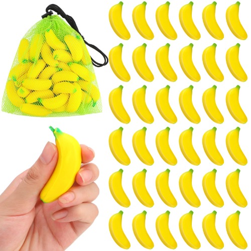 37 Pieces Mini Banana Stress Toys Banana Stress Relief Toys with Mesh Drawstring Bag PU Banana Toy Stretchy Banana Fidget Toy Relief Banana Stress Balls for Birthday Stress Relief Party Favors