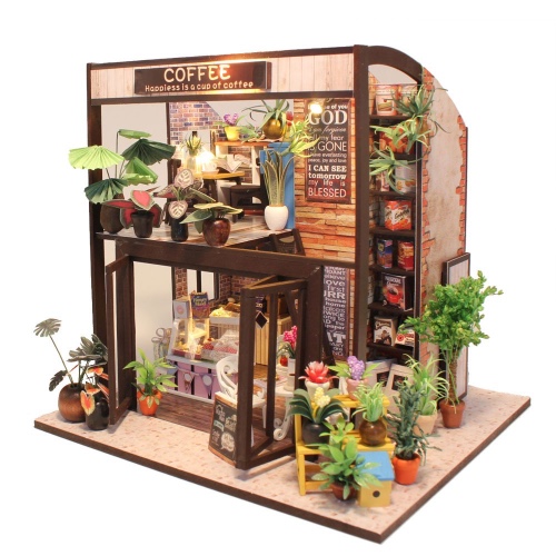 CUTEBEE Puppenhaus Miniatur mit Möbeln, Idee diy hölzernes Puppenhaus-Kit, Maßstab 1:24 kreativer Raum für die Valentinstag Geschenk(Coffee House - Coffee House