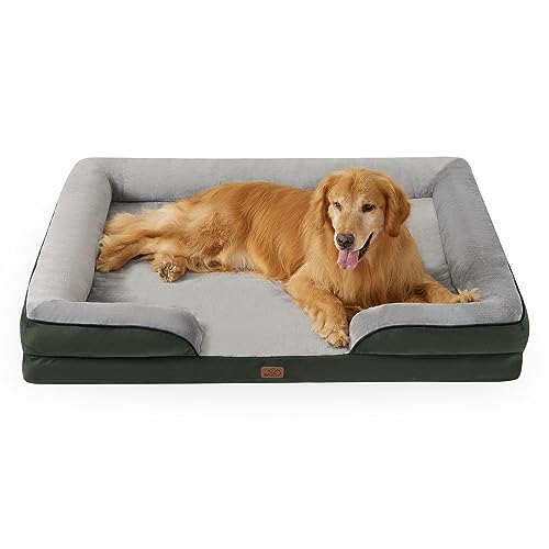 BEDSURE orthopädisches Hundebett Ergonomisches Hundesofa - 134x106 cm Hundecouch mit eierförmiger Kistenschaum für große Hunde, waschbar rutschfest Hundebetten, tannengrün - L 134 x B 106 x H 20 cm - Tannengrün