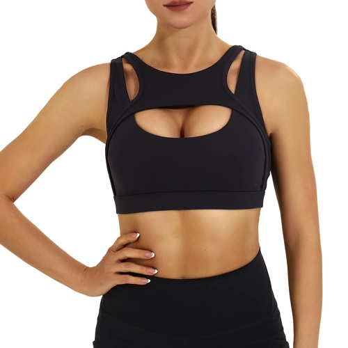 Jkboo Damen Sport-BHs, hohe Unterstützung, weiße Sport-BHs für Damen, gepolsterter Push-Up-Workout, Fitness-BH mit abnehmbaren Körbchen - Schwarz M