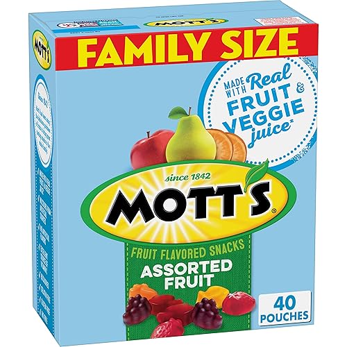 Mott's Fruit Flavored Snacks, Assorted Fruit, Family Pack, Gluten Free, Stocking Stuffer, 40 ct - Assorted Fruit - 40 Count (Pack of 1)