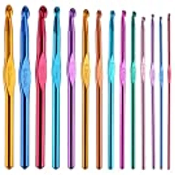 BCMRUN 14 pcs Multicolor Aluminum Crochet Hooks Knitting Needles Craft Yarn 2-10mm …