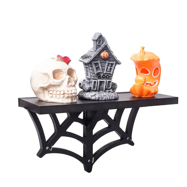 CEFRECO Spider Web Floating Shelf - Gothic Halloween Hanging Shelf With Hooks for Wall Oddities and Curiosities - Black Spooky Goth Wall Decor For Kitchen and Home - Crystal display Shelf for Stones - 